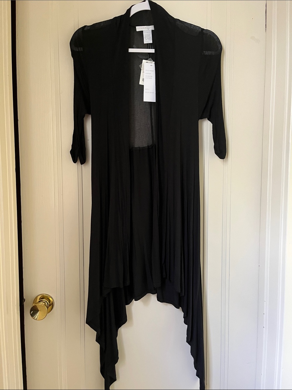 Black Duster Cardigan Front Draped 3/4 Sleeves Size S Design History NWT